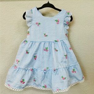 Rare Editions Striped Dress with Floral Embroidery